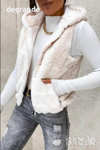 Пухкав елек наличен в  Екрю Розов Син Бежов цвят, снимка 6 - Елеци - 51466538