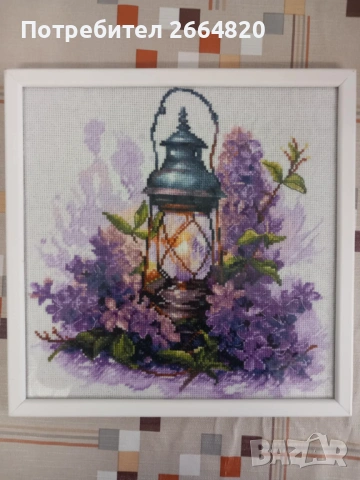 Продавам избродиран рамкиран гоблен " Пролетен фенер"