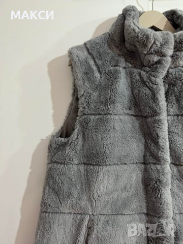 Марков дълъг пухен топъл елек с джобове в светло сиво, снимка 2 - Елеци - 40055562