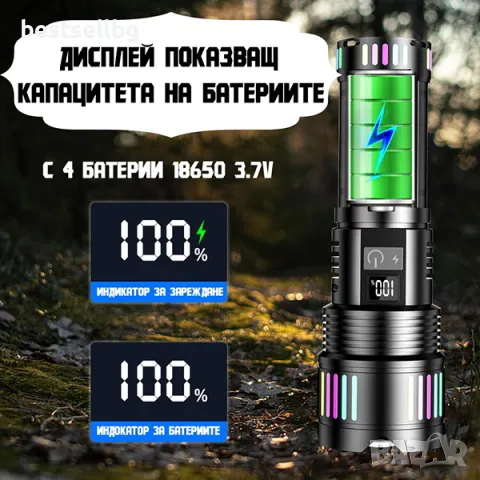 Мощен лазерен фенер акумулаторен лед ръчен прожектор Power Bank зарядно, снимка 2 - Къмпинг осветление - 47661899