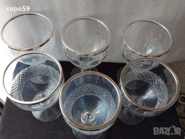 Стари кристални чаши със сребърен обков/ за десерти,сладолед и др.вместимост 500 мл.сребро 925, снимка 7 - Чаши - 52432175