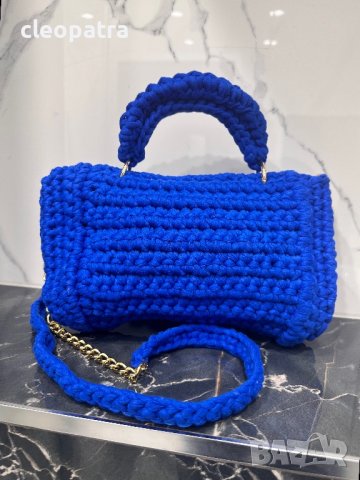 Дамска ръчно плетена модерна синя чанта, снимка 4 - Чанти - 40828980