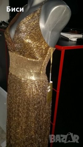Нова бутикова официална златиста дълга рокля, снимка 6 - Рокли - 35373986