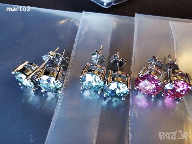 Сребърни Обеци с по 1 Карат Мойсанит-Розов, Жълт, Зелен, Сино-Зелен, Бял , снимка 5 - Обеци - 38762837