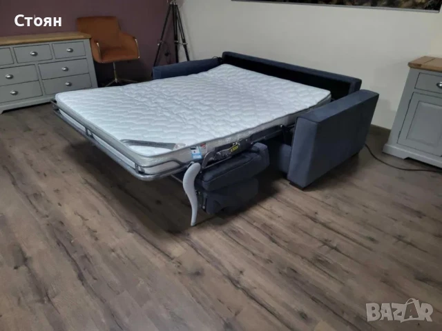Сив диван тройка от плат набук с функция сън, снимка 5 - Дивани и мека мебел - 50886902
