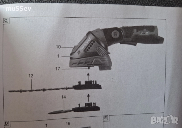 акумулаторна ножица за трева и храсторез на Parkside 12V 