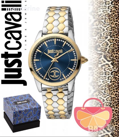 JUST CAVALLI 🍊 Дамски часовник "GOLD & SILVER – BLUE & CRYSTALS" нов с кутия и 2г. гаранция, снимка 1 - Дамски - 40109955