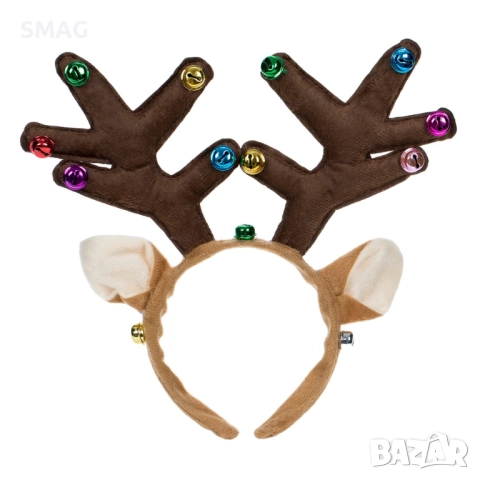 Коледни еленски рога кафяви с камбанки_1227258