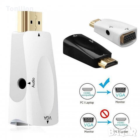 HDMI to VGA Адаптер, снимка 2 - Кабели и адаптери - 32731378