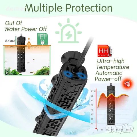 Нагревател за аквариум AQQA, 800w, външен контролер, бързо нагряване, защита от прегряване,450-830 л, снимка 4 - Оборудване за аквариуми - 48498247