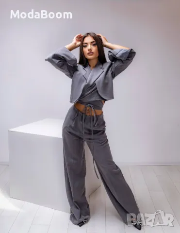 Сив дамски комплект от две части 