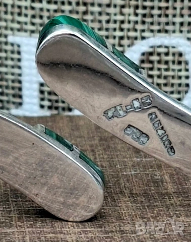 Mexico ювелирна масивна сребърна гривна с естествен малахит , снимка 5 - Гривни - 53035192