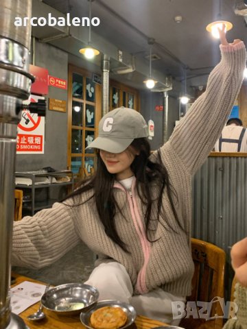 Дамски широк плетен суичър с цип и ревер, 2цвята, снимка 5 - Суичъри - 43550892