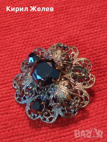 ШАРМАНТНА ФЛОРАЛНА СТАРИННА ПОСРЕБРЕНА МЕДНА АЖУРНА СКЪПОЦЕННА БРОШКА с ФАСЕТИРАН МАРКАЗИТ 48845, снимка 11 - Антикварни и старинни предмети - 48734046