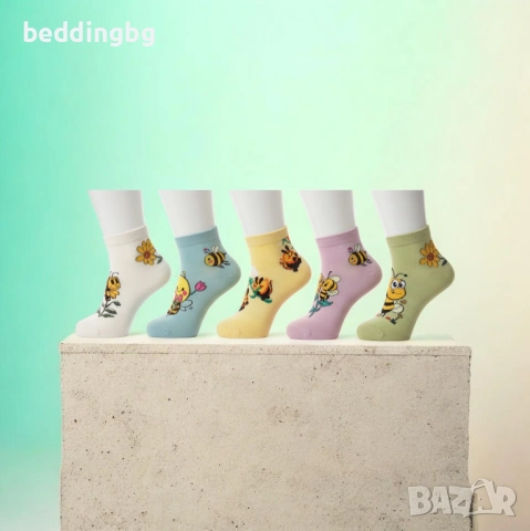 Комплект 5 чифта дамски памучни #чорапи с пчелички – Комфорт и Стил!, снимка 4 - Други - 53462908