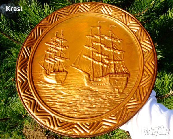 Релефна медна картина,медно пано Кораби