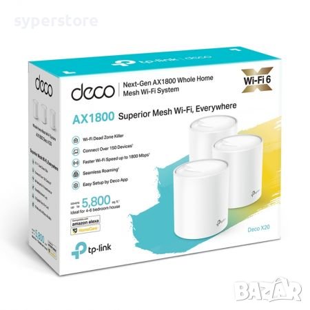 Удължител на интернет обхват TP-Link Deco X20 AX1800 3-pack Mesh Wi-Fi 6 система за целия дом , снимка 4 - Рутери - 38368098