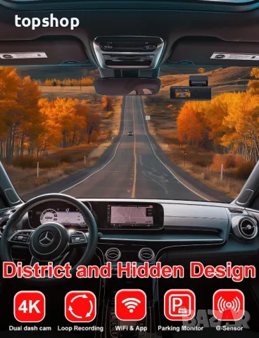 Предна и задна камера за управление 4K+1080P, WiFi, 64GB SD карта, с нощно виждане, G-сензор, снимка 5 - Аксесоари и консумативи - 50303156