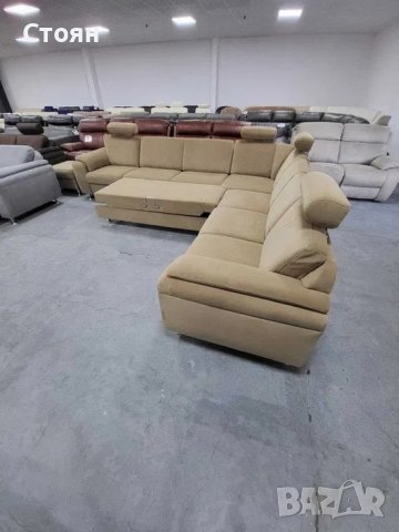Тъмно бежов ъглов диван от плат с ф-я сън и табуретка ZE-EM05003, снимка 11 - Дивани и мека мебел - 39965293