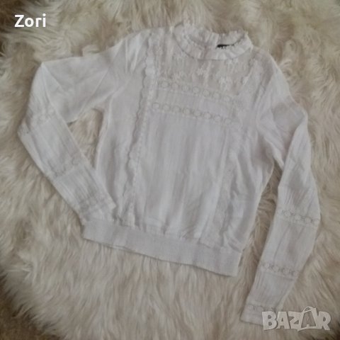 СТИЛНА бяла риза/блуза с дантела  - ХС размер , снимка 1 - Ризи - 38512402