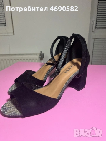 Черни велурени токчета 7см, снимка 3 - Дамски обувки на ток - 53047324