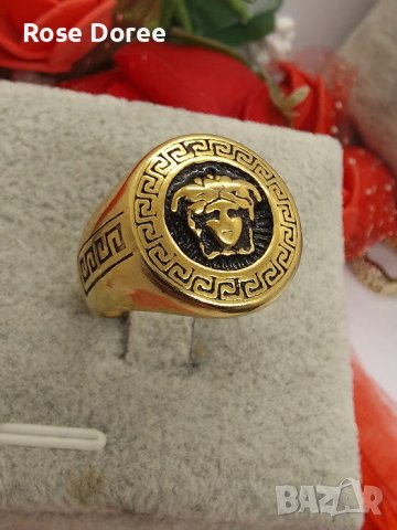 Мъжки позлатен пръстен реплика Медуза разлини модели 18К златно покритие, снимка 1 - Пръстени - 44071671