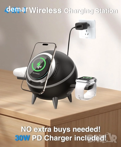 Безжично зарядно устройство Beeasy 4 в 1, Qi2 15W Magsafe, въртящо се, снимка 3 - Безжични зарядни - 52118284