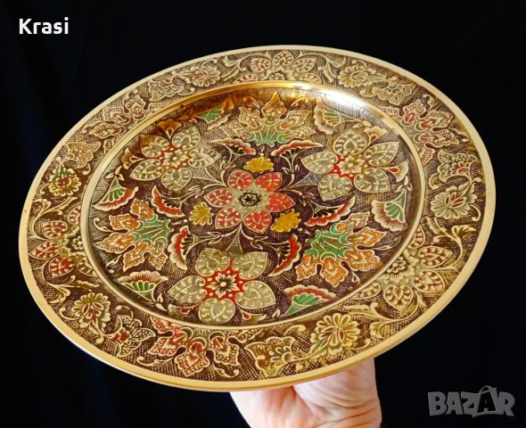 Бронзов поднос,плато цветен клетъчен емайл. 