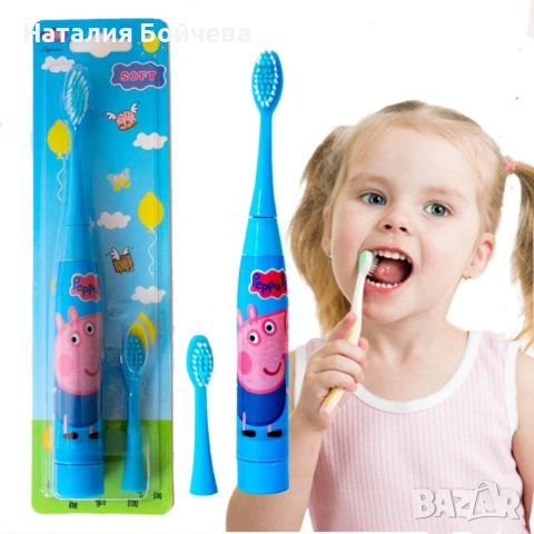 Детска електрическа ултразвукова четка за зъби + допълнителен накрайник - св. розов Пепа Пиг / Тъмно, снимка 9 - Други - 53387396
