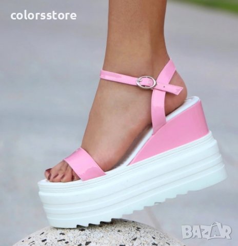 Сандали на платформа - розов лак - SJN57, снимка 2 - Сандали - 35387607