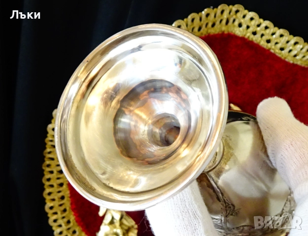 Посребрена чаша за вино,бокал с лози и грозде. , снимка 4 - Антикварни и старинни предмети - 52553515