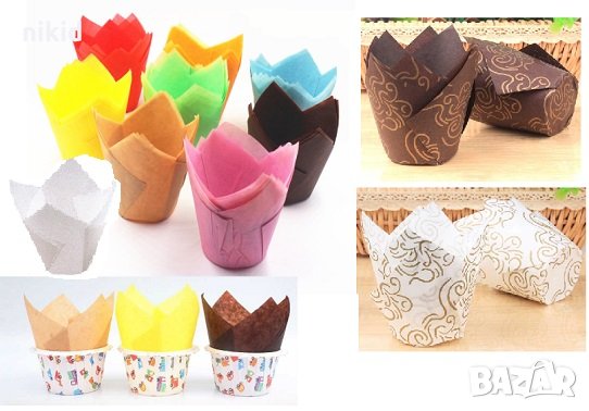 25 бр хартии хартиени кошнички капсули лале лалета за мъфини кексчета 