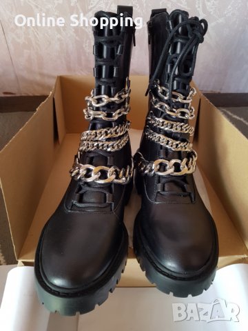 Боти естествена кожа с вериги ЗАРА, снимка 2 - Дамски боти - 39532837
