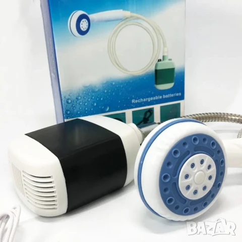 Преносим душ за къмпинг, приятно налягане, компактен, USB зареждане, батерия 2200 mAh, бял, снимка 4 - Къмпинг мебели - 51323495