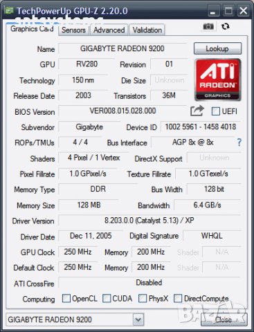 Видео карта ATi Radeon Gigabyte R9200 128MB DDR 128bit AGP, снимка 9 - Видеокарти - 35427397