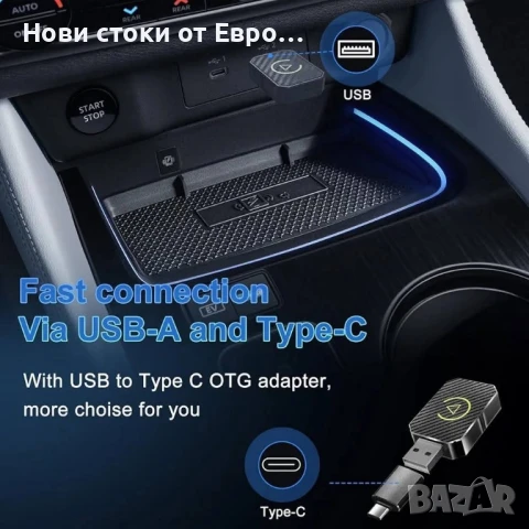 Безжичен CarPlay адаптер, безж адаптер за кола с Android,стаб бърз мини Carplay безжичен стик Plug , снимка 6 - Други - 50903608