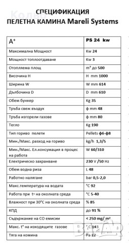 Пелетна камина с водна риза Mareli Systems– Модел “PS24” 230V/48л/24KW, снимка 5 - Отоплителни печки - 43502207