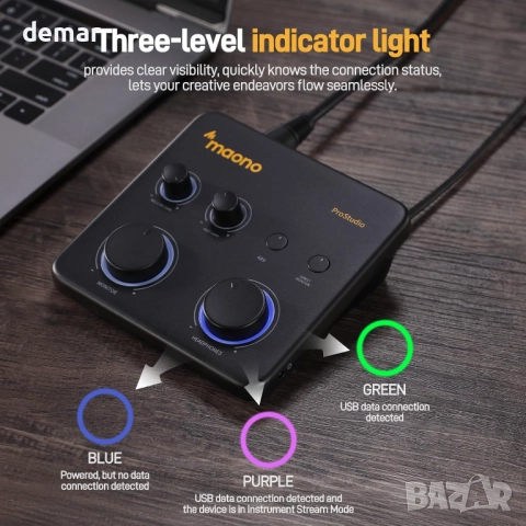 MAONO USB аудио интерфейс за компютър с XLR вход 24-bit/192kHz, снимка 6 - Други - 51766934
