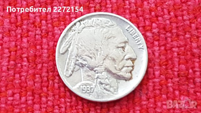 Монета 5 цента индианец / бизон 1937