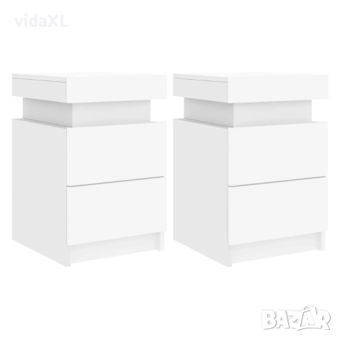 vidaXL Нощни шкафчета с LED осветление, 2 бр, бели, 35x39x55 см（SKU:836750）