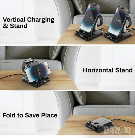 Зарядна станция SwanScout 4в 1 с часовник , снимка 6 - Безжични зарядни - 48468867