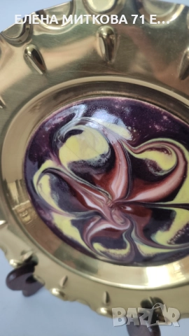 Красива декоративна чиния за стена месинг и художествена керамика, снимка 3 - Декорация за дома - 44996817