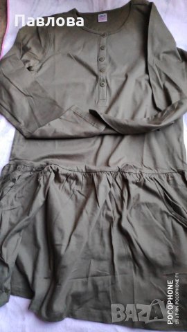 Нова рокля от памук цвят маслено-зелен, снимка 6 - Детски рокли и поли - 35037854