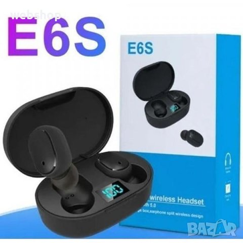 Е6S TWS безжични слушалки MiPods, Bluetooth 5.0, BLACK, Mini Charging Case, HI-Fi