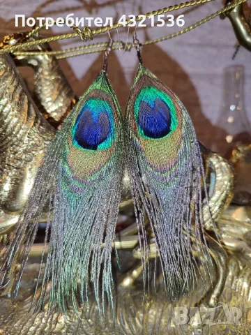 Обеци с пера от паун, снимка 1