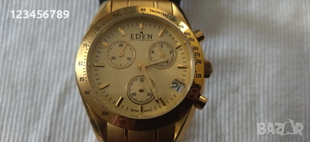 Кварцов мъжки Швейцарски часовник, работещи всички стрелки,златист циферблат