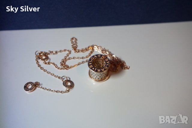 Колие с розово сребро BVLGARI, снимка 2 - Колиета, медальони, синджири - 28087750