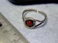 СТАРИНЕН РЕГУЛИРУЕМ СКЪПОЦЕНЕН ПРЪСТЕН СРЕБРО ВИСОКА ПРОБА с ЧЕРВЕН РЪЧНО ФАСЕТИРАН КАМЪК 47970, снимка 1