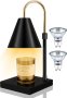 Електрическа нагревателна лампа за свещи с таймер и дървена основа, черно