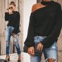 Пуловер с отворено рамо в черно, снимка 1 - Блузи с дълъг ръкав и пуловери - 26718706